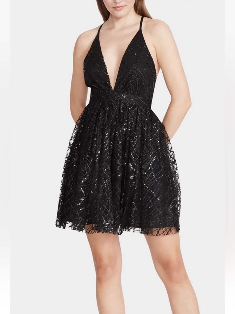 NWT Betsey Johnson Sequin Black Halter Cocktail Mini Prom Semi Formal Dress M